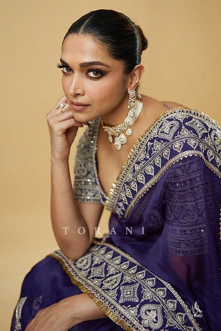 Purple Organza Embroidered Bridal Saree Set by TORANI at Pernia's Pop Up Shop