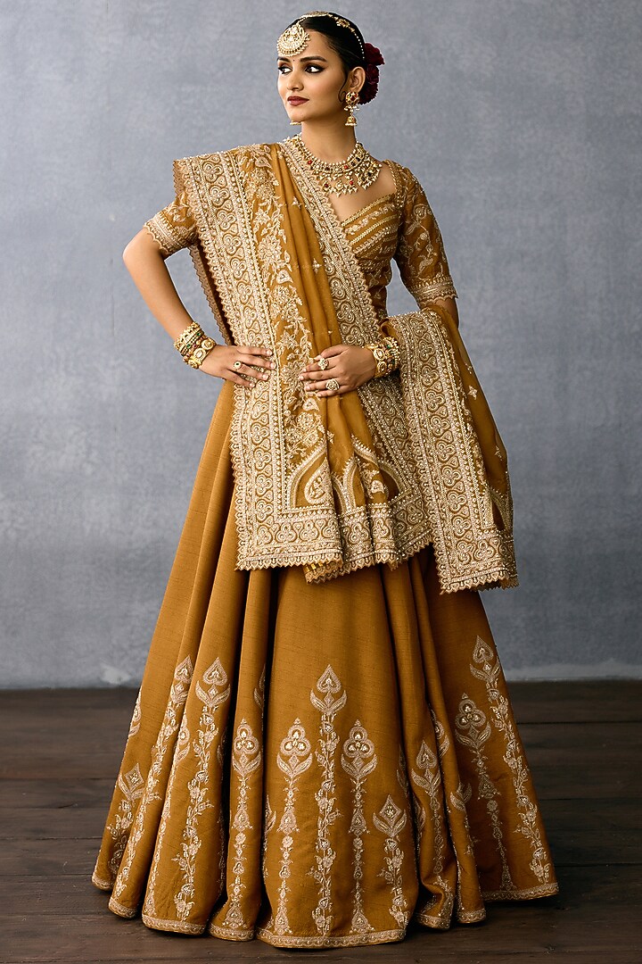 Ochre Jeni Silk & Organza Embroidered Bridal Lehenga Set by TORANI at Pernia's Pop Up Shop