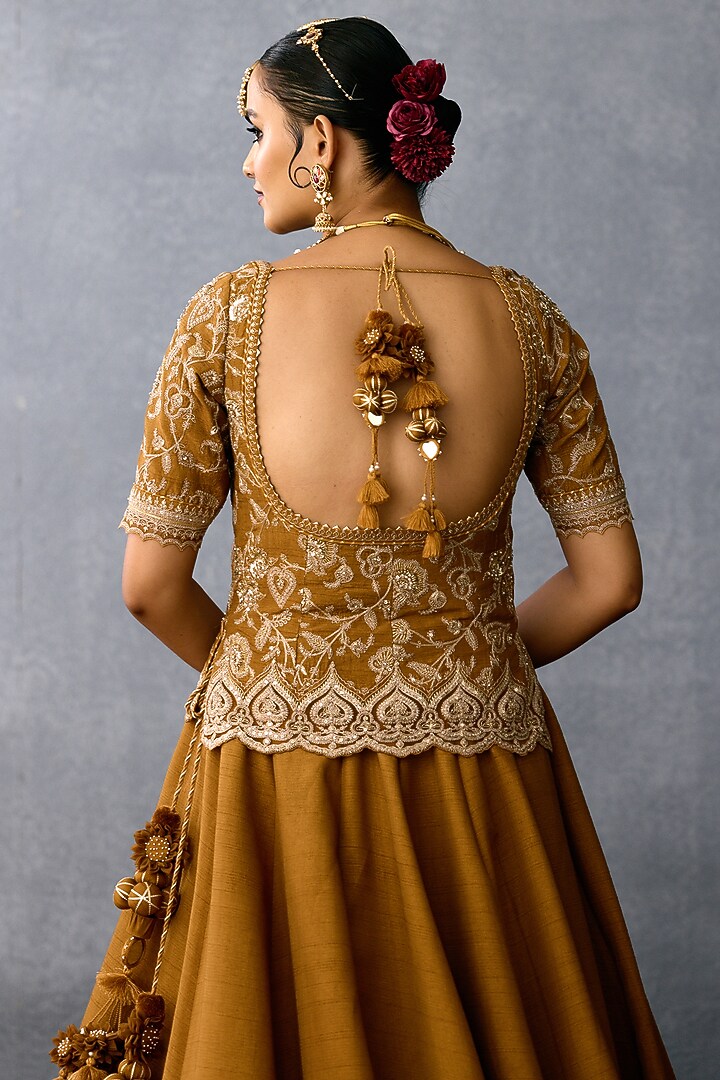 Ochre Jeni Silk & Organza Embroidered Bridal Lehenga Set by TORANI at Pernia's Pop Up Shop