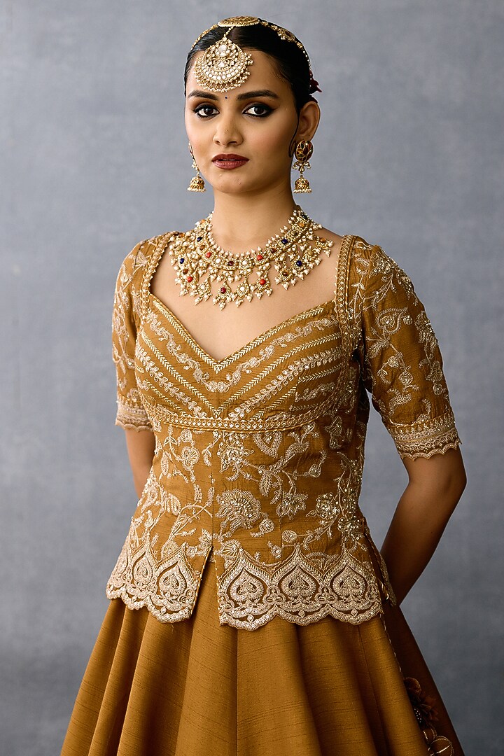 Ochre Jeni Silk & Organza Embroidered Bridal Lehenga Set by TORANI at Pernia's Pop Up Shop