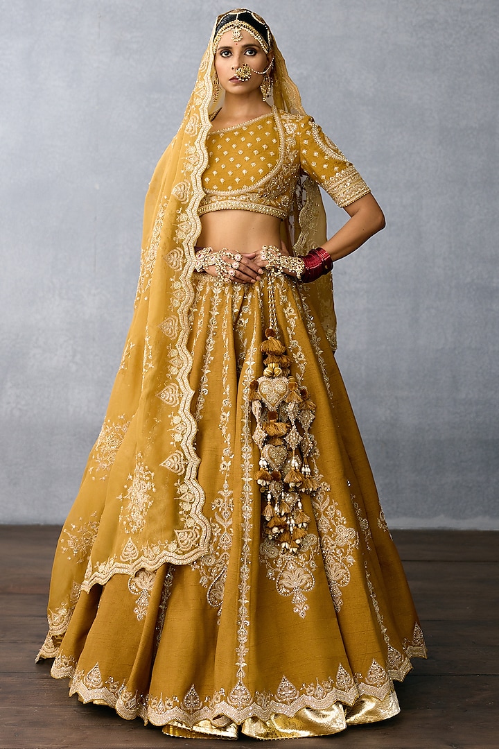 Ochre Jeni Silk & Organza Embroidered Bridal Lehenga Set by TORANI at Pernia's Pop Up Shop