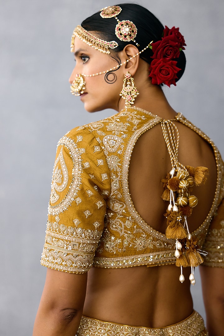 Ochre Jeni Silk & Organza Embroidered Bridal Lehenga Set by TORANI at Pernia's Pop Up Shop