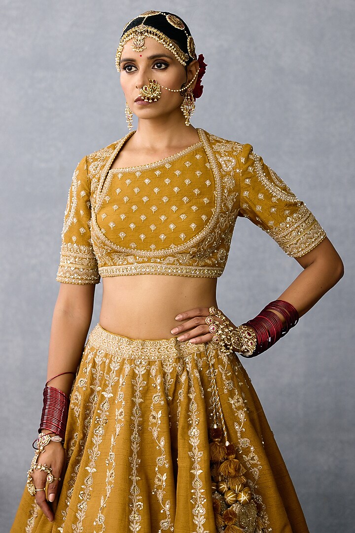 Ochre Jeni Silk & Organza Embroidered Bridal Lehenga Set by TORANI at Pernia's Pop Up Shop
