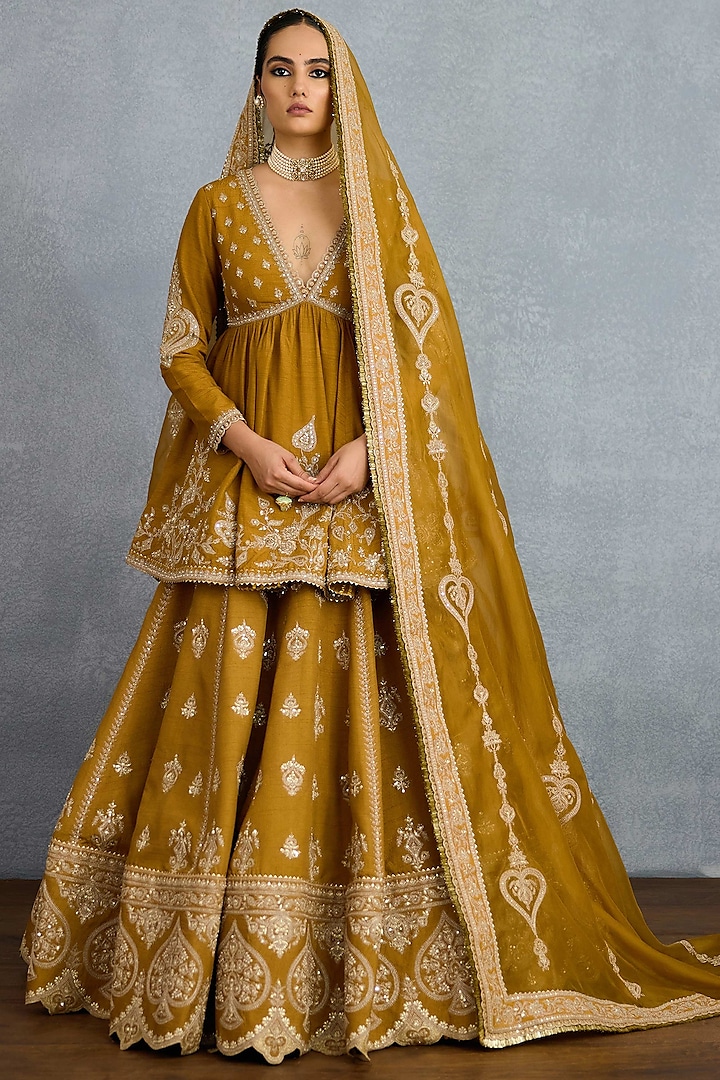 Ochre Jeni Silk & Organza Embroidered Bridal Lehenga Set by TORANI at Pernia's Pop Up Shop