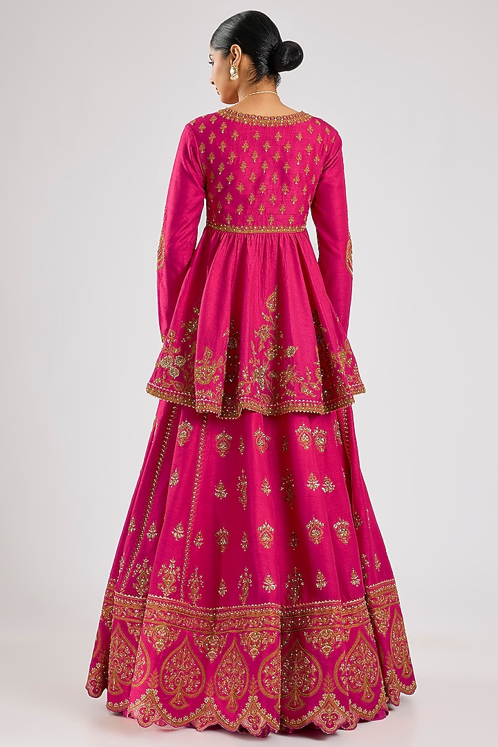 Hot Pink Jeni Silk Zari Embroidered Bridal Lehenga Set by TORANI at Pernia's Pop Up Shop