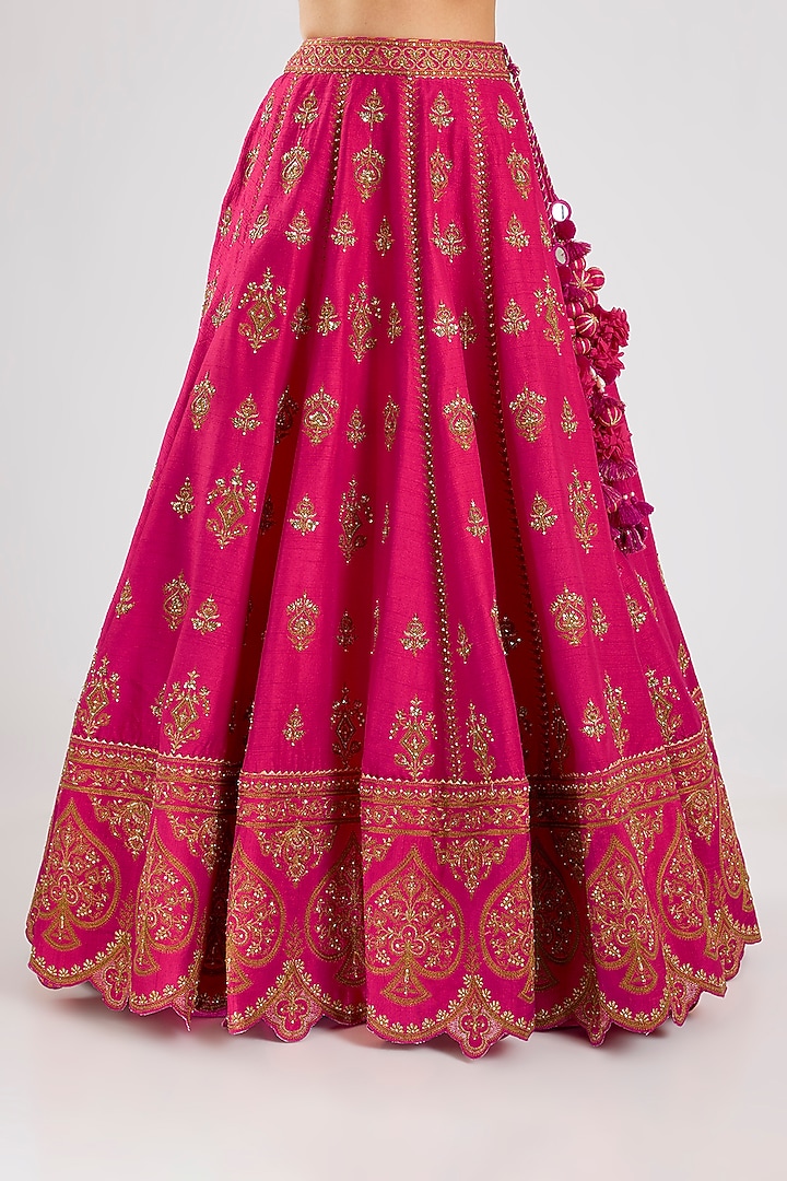 Hot Pink Jeni Silk Zari Embroidered Bridal Lehenga Set by TORANI at Pernia's Pop Up Shop