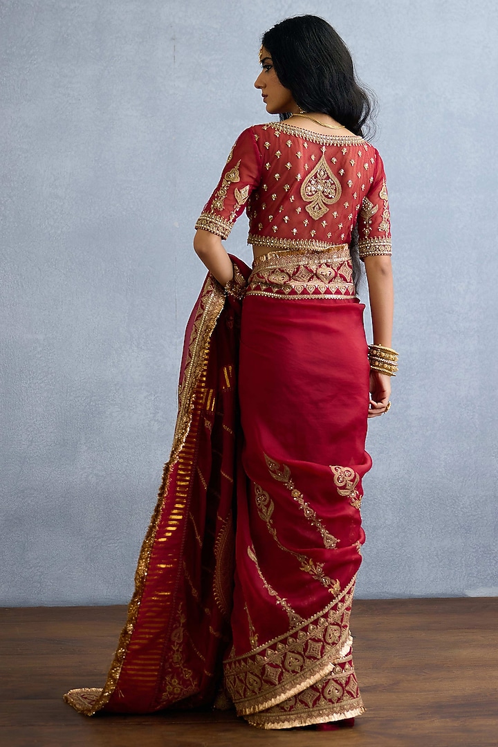 Red Butterfly Net & Organza Embroidered Reception Saree by TORANI at Pernia's Pop Up Shop