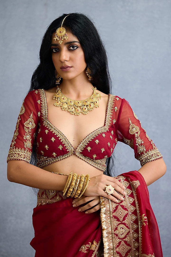 Red Butterfly Net & Organza Embroidered Reception Saree by TORANI at Pernia's Pop Up Shop