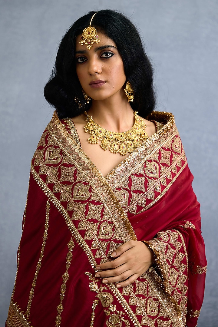 Red Butterfly Net & Organza Embroidered Reception Saree by TORANI at Pernia's Pop Up Shop