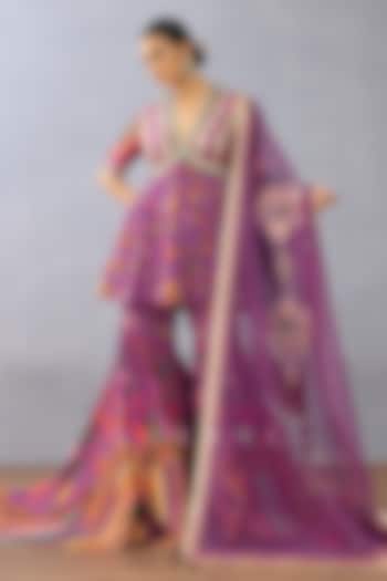 Purple Slub Silk Digital Printed Bridal Sharara Set by TORANI at Pernia's Pop Up Shop
