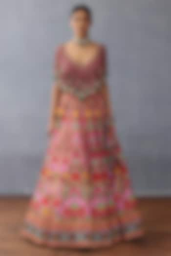 Pink Jeni Silk Digital Printed Wedding Lehenga Set by TORANI at Pernia's Pop Up Shop