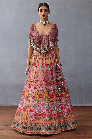 Pink Jeni Silk Digital Printed Lehenga Set by TORANI