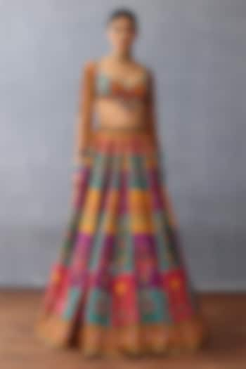 Multi-Colored Raw Silk & Jeni Silk Digital Printed Wedding Lehenga Set by TORANI at Pernia's Pop Up Shop