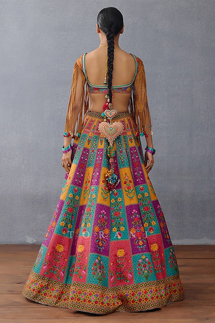 Multi-Colored Raw Silk & Jeni Silk Digital Printed Wedding Lehenga Set by TORANI at Pernia's Pop Up Shop