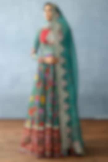 Aqua Blue Jeni Silk Hand Embroidered Bridal Anarkali Set by TORANI at Pernia's Pop Up Shop