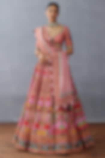 Blush Pink Organza & Raw Silk Wedding Lehenga Set by TORANI at Pernia's Pop Up Shop