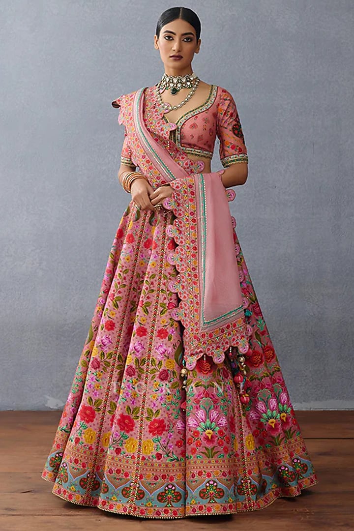 Blush Pink Organza & Raw Silk Wedding Lehenga Set by TORANI at Pernia's Pop Up Shop