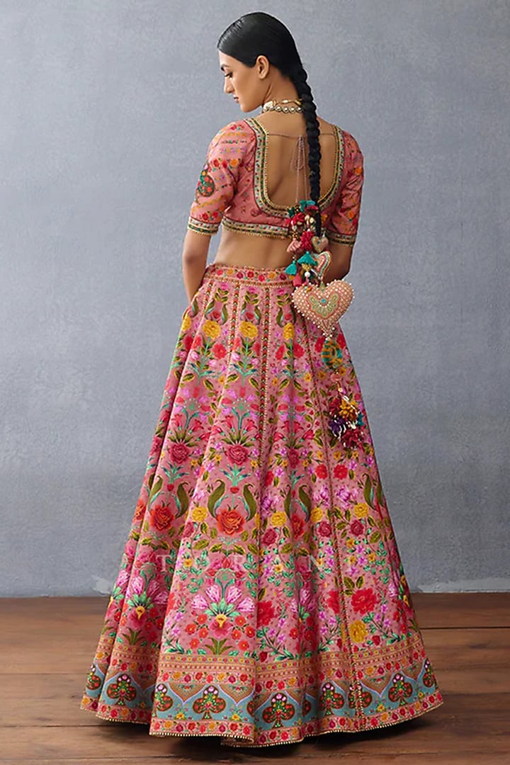Blush Pink Organza & Raw Silk Wedding Lehenga Set by TORANI at Pernia's Pop Up Shop