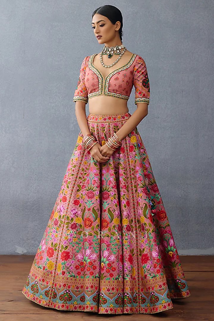 Blush Pink Organza & Raw Silk Wedding Lehenga Set by TORANI at Pernia's Pop Up Shop