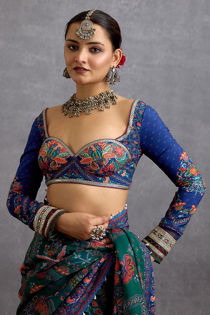 Green & Blue Dola Silk Digital Chintz Printed Blouse by Torani at Pernia's Pop Up Shop