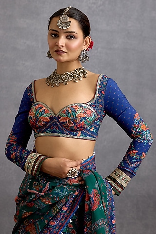 Green & Blue Dola Silk Digital Chintz Printed Blouse by Torani