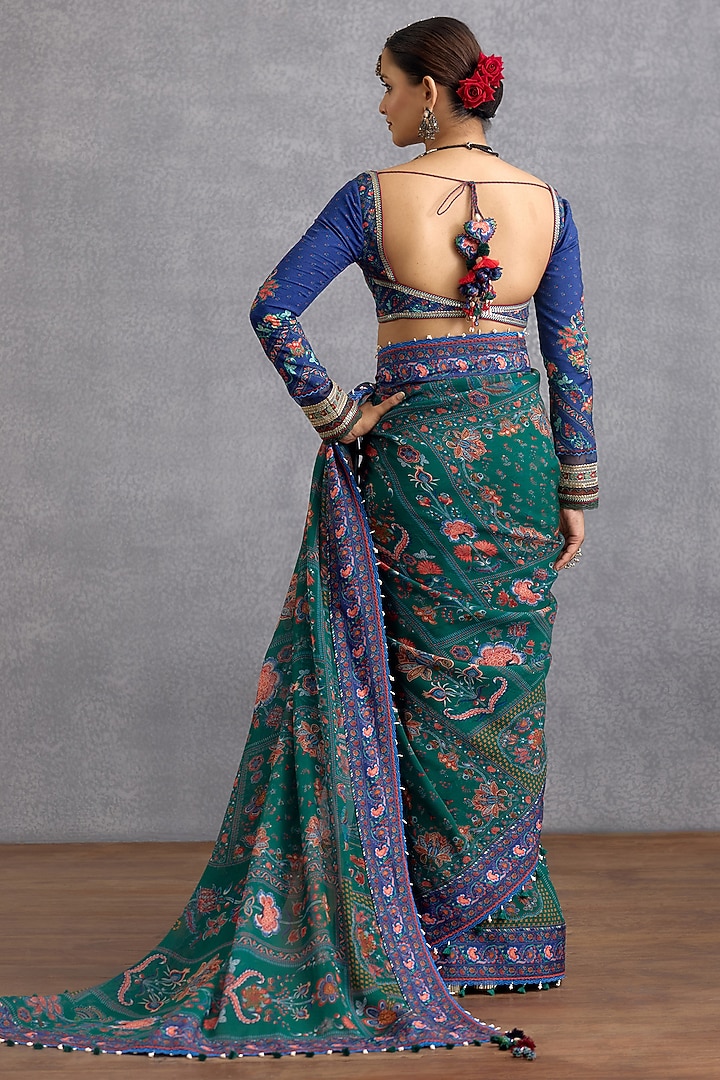 Green & Blue Dola Silk Digital Chintz Printed Blouse by Torani at Pernia's Pop Up Shop