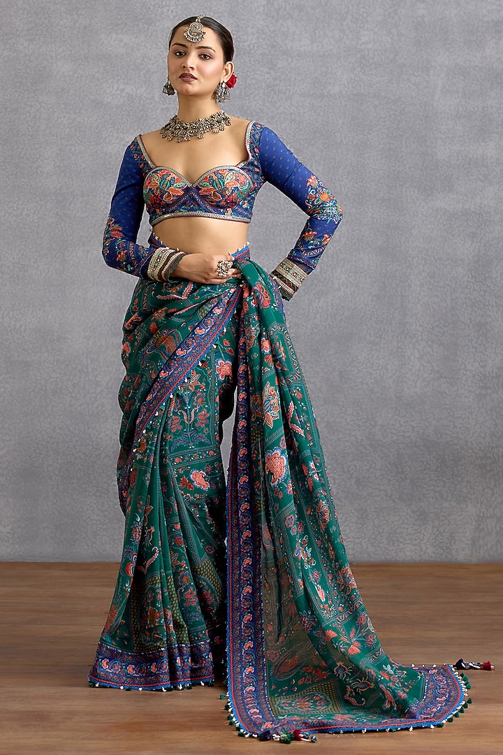 Green & Blue Dola Silk Digital Chintz Printed Blouse by Torani at Pernia's Pop Up Shop