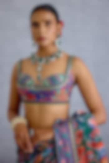 Blue & Green Chanderi Hand Embroidered Bralette by Torani at Pernia's Pop Up Shop