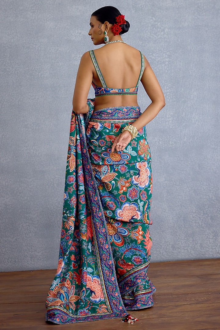 Blue & Green Chanderi Hand Embroidered Bralette by Torani at Pernia's Pop Up Shop
