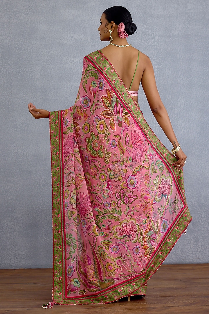 Pink Handwoven Chanderi & Organza Digital Motif Printed Wedding Saree by Torani at Pernia's Pop Up Shop