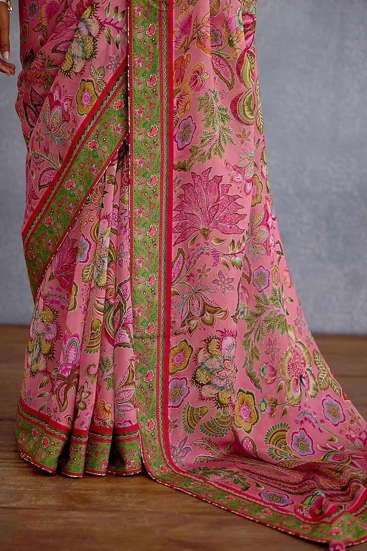 Pink Handwoven Chanderi & Organza Digital Motif Printed Wedding Saree by Torani at Pernia's Pop Up Shop
