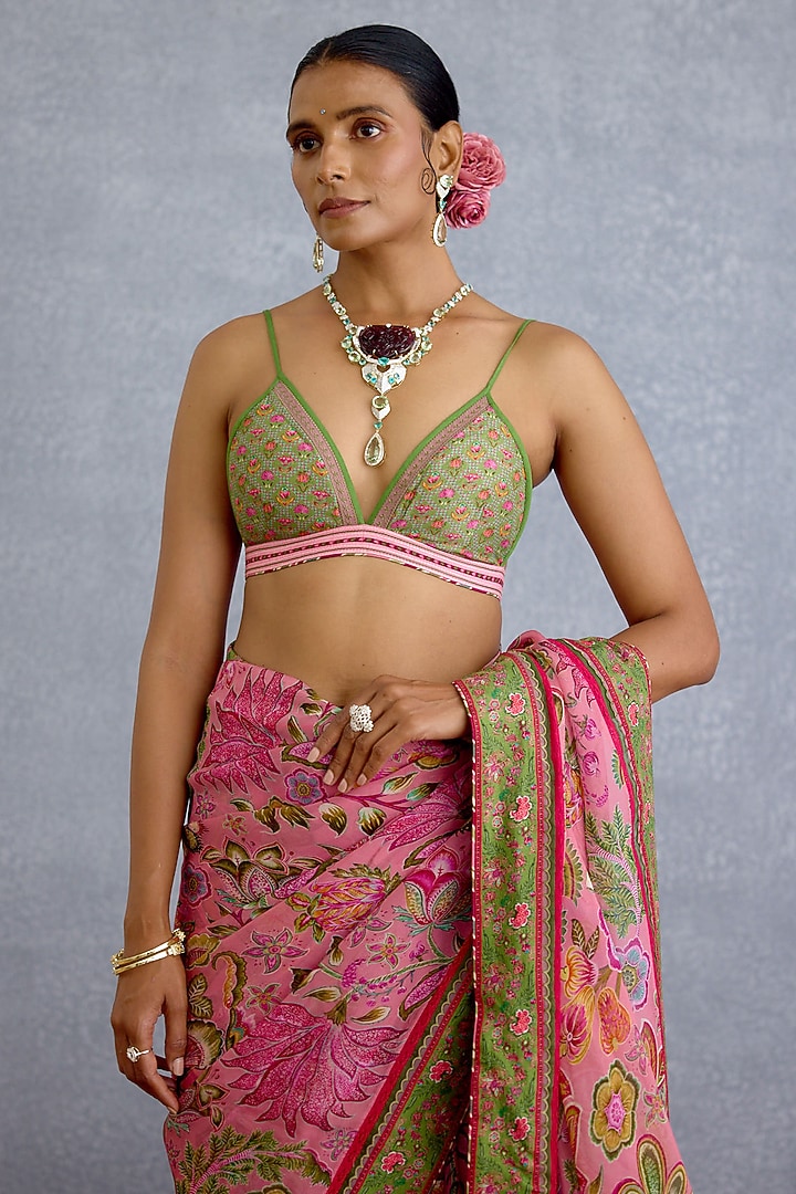 Pink & Green Chandero Digital Chintz Printed Bralette by Torani at Pernia's Pop Up Shop