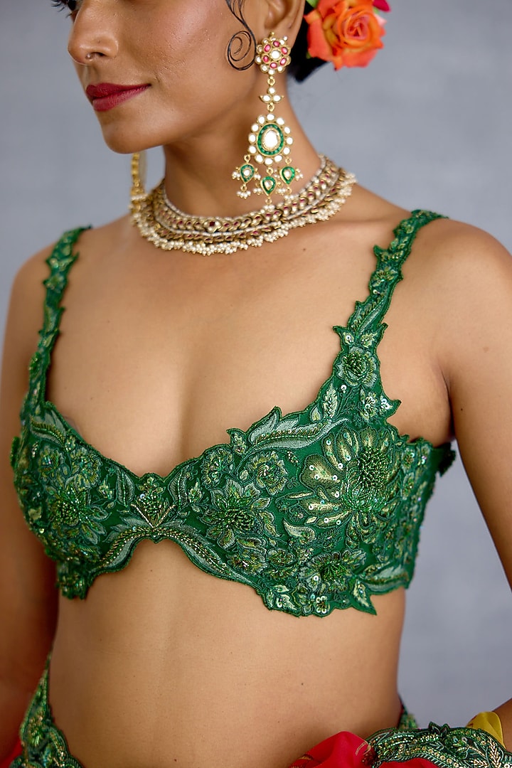 Green Butterfly Net Floral Cutwork Bralette by Torani at Pernia's Pop Up Shop