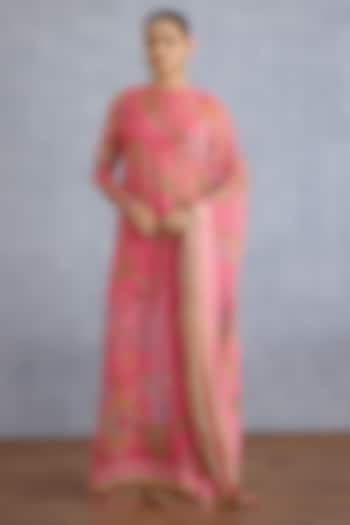 Pink Georgette & Muslin Silk Digital Printed Kaftan Set by Torani at Pernia's Pop Up Shop