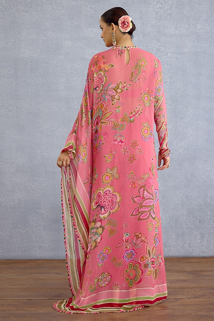 Pink Georgette & Muslin Silk Digital Printed Kaftan Set by Torani at Pernia's Pop Up Shop