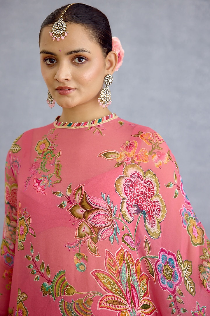 Pink Georgette & Muslin Silk Digital Printed Kaftan Set by Torani at Pernia's Pop Up Shop