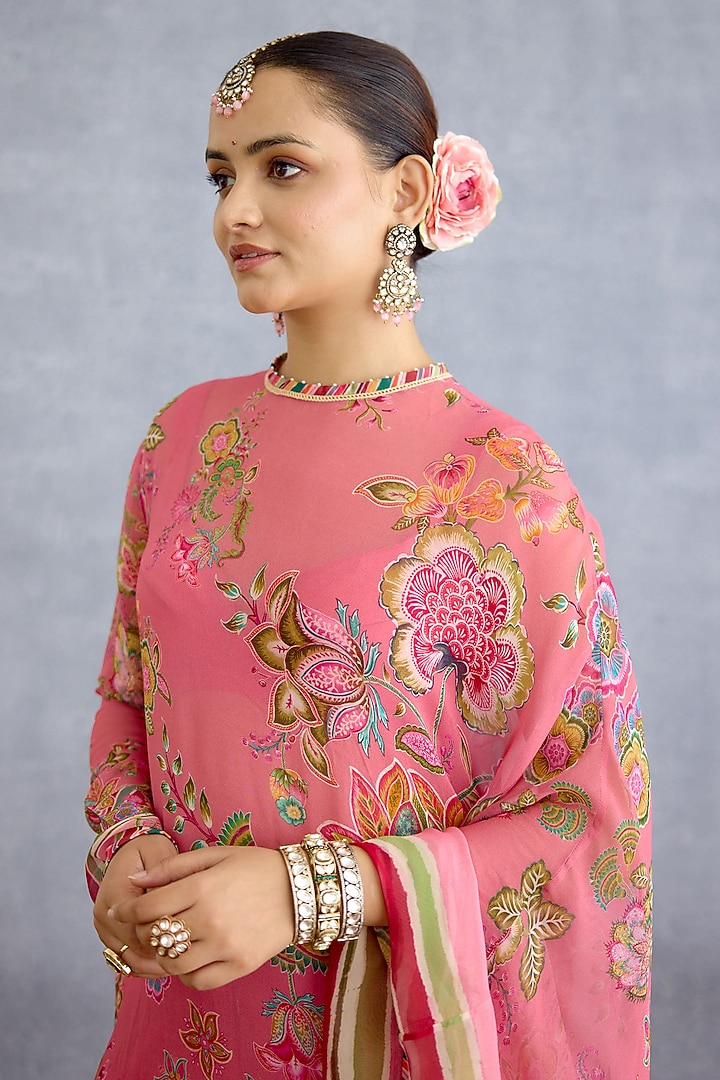 Pink Georgette & Muslin Silk Digital Printed Kaftan Set by Torani at Pernia's Pop Up Shop