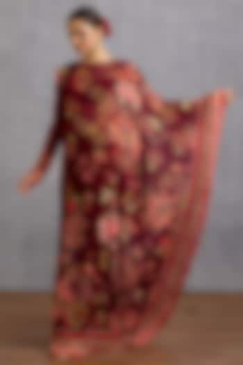 Maroon Georgette & Muslin Silk Digital Printed Kaftan Set by Torani at Pernia's Pop Up Shop
