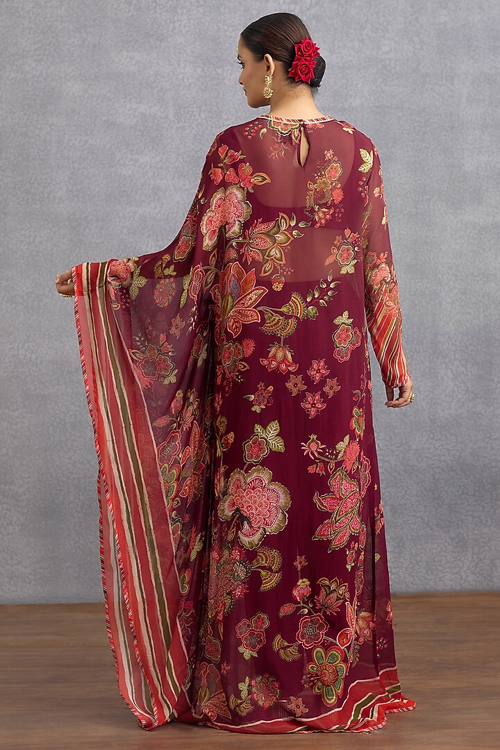 Maroon Georgette & Muslin Silk Digital Printed Kaftan Set by Torani at Pernia's Pop Up Shop
