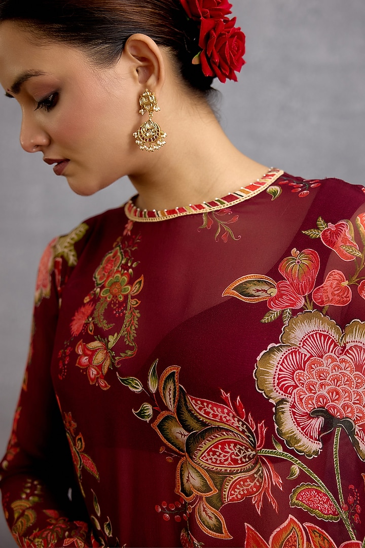 Maroon Georgette & Muslin Silk Digital Printed Kaftan Set by Torani at Pernia's Pop Up Shop