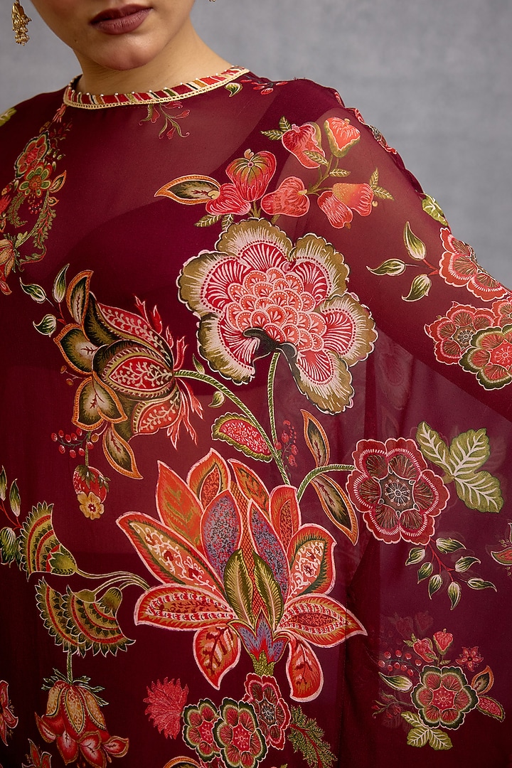 Maroon Georgette & Muslin Silk Digital Printed Kaftan Set by Torani at Pernia's Pop Up Shop