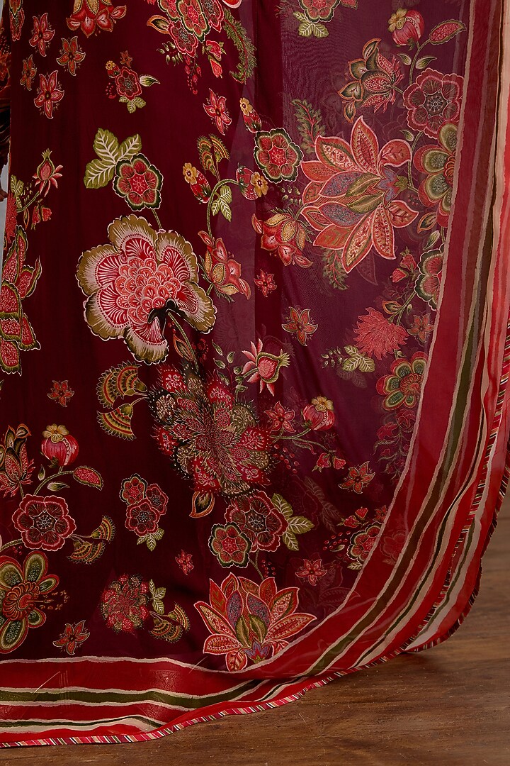 Maroon Georgette & Muslin Silk Digital Printed Kaftan Set by Torani at Pernia's Pop Up Shop