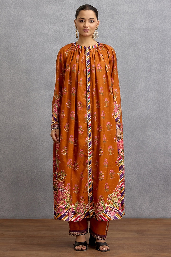 Orange & Purple Dola Silk Digital Printed Co-Ord Set by Torani at Pernia's Pop Up Shop