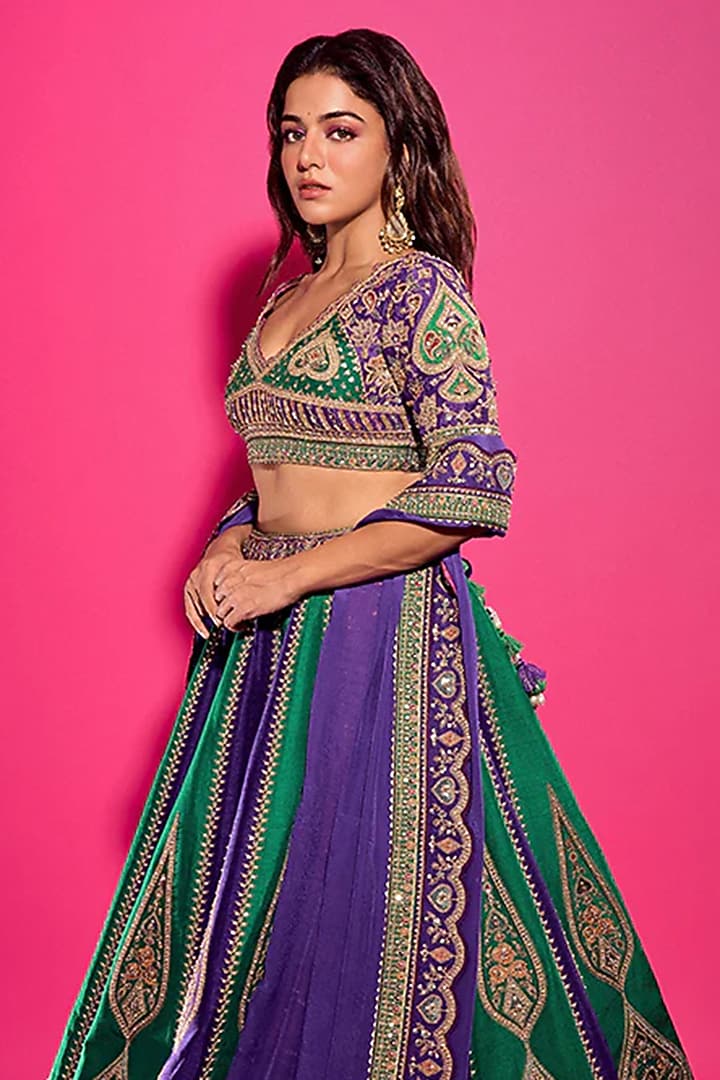 Purple & Green Jeni Silk Dori Embroidered Bridal Lehenga Set by TORANI at Pernia's Pop Up Shop