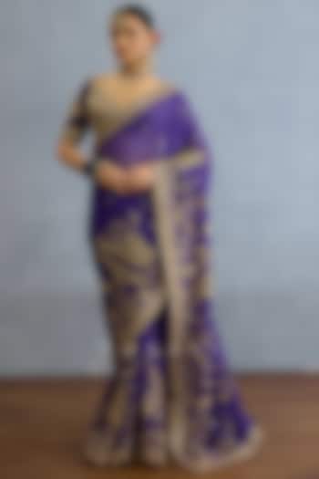 Purple Georgette Dabka Embellished Bridal Saree by TORANI at Pernia's Pop Up Shop
