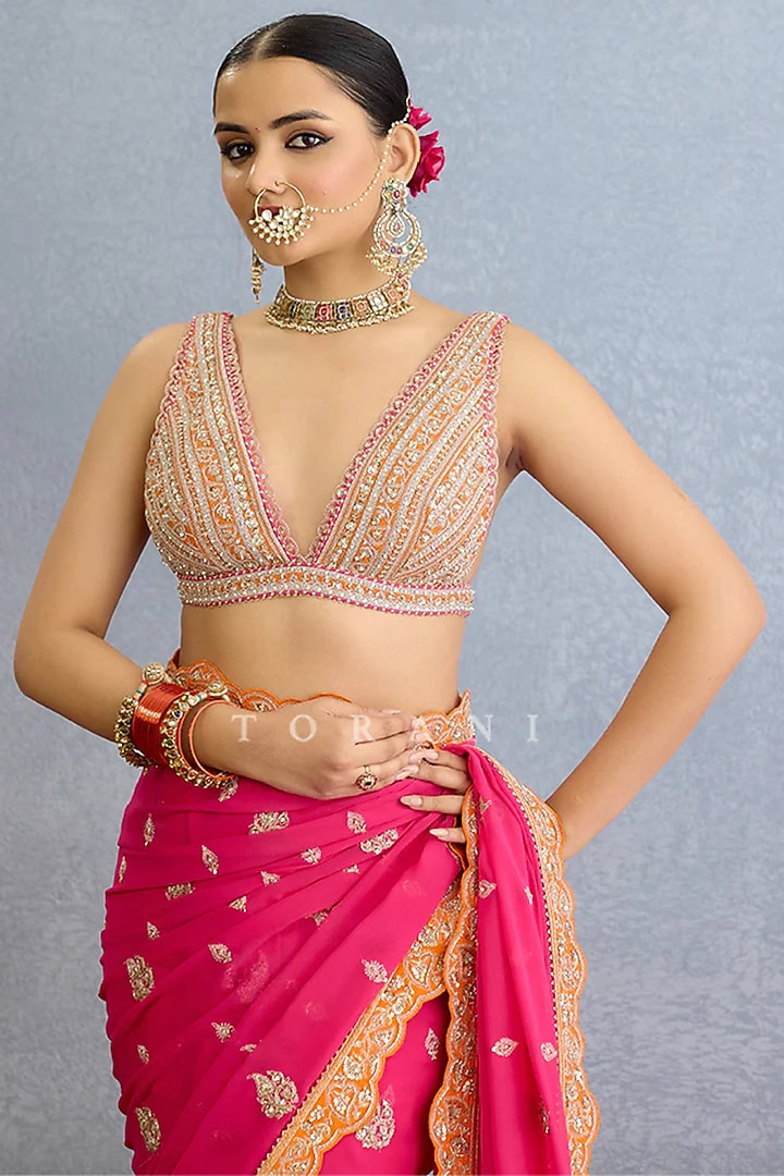 Orange Jeni Silk Hand Embroidered Blouse by TORANI at Pernia's Pop Up Shop