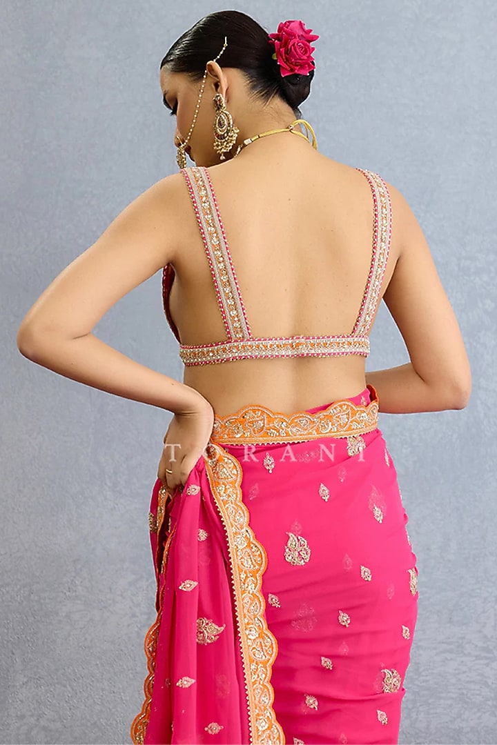 Orange Jeni Silk Hand Embroidered Blouse by TORANI at Pernia's Pop Up Shop
