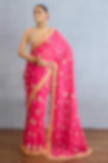 Pink Georgette Cutdana & Pearl Embroidered Bridal Saree by TORANI at Pernia's Pop Up Shop