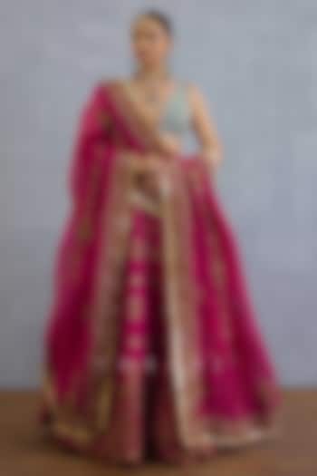 Pink Organza Embroidered Bridal Lehenga Set by TORANI at Pernia's Pop Up Shop