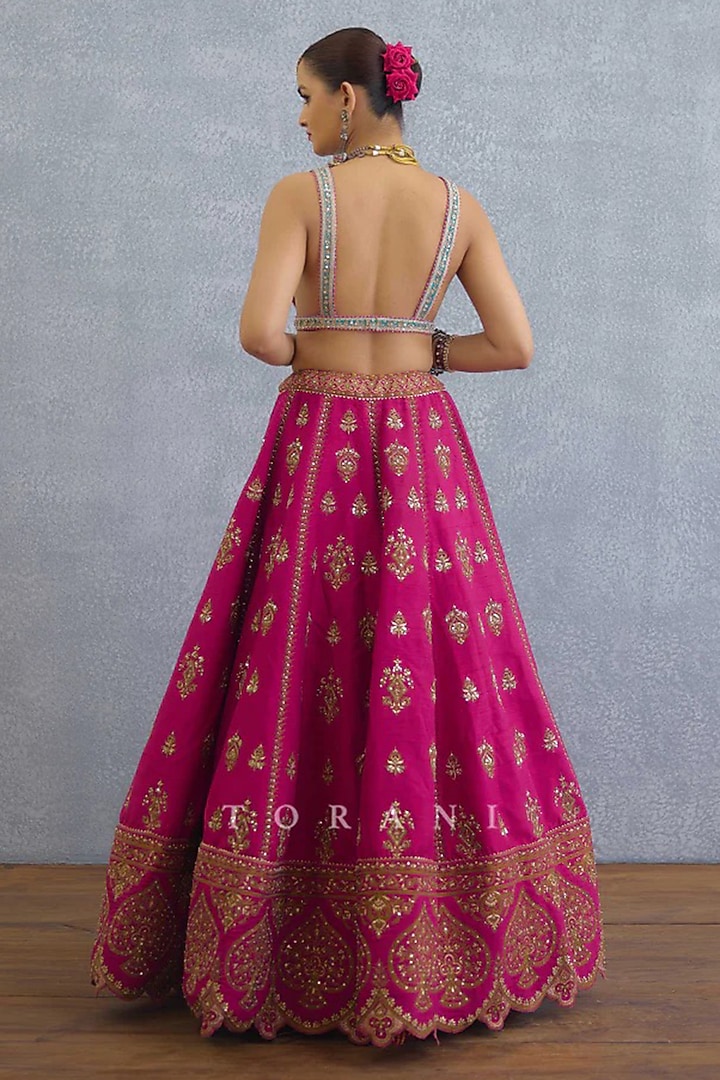 Pink Organza Embroidered Bridal Lehenga Set by TORANI at Pernia's Pop Up Shop